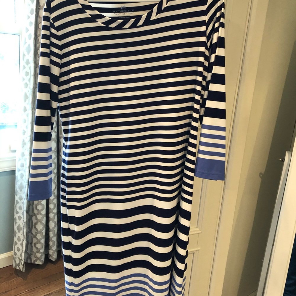 Southern Tide Navy Striped Long Sleeve Dress